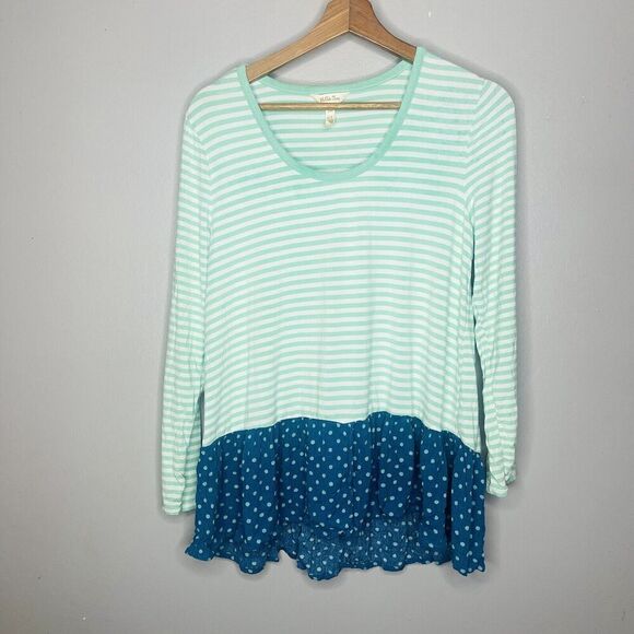 Matilda Jane Talk Tomorrow Top Small Womens Striped Polka Dot Hem - Picture 1 of 5